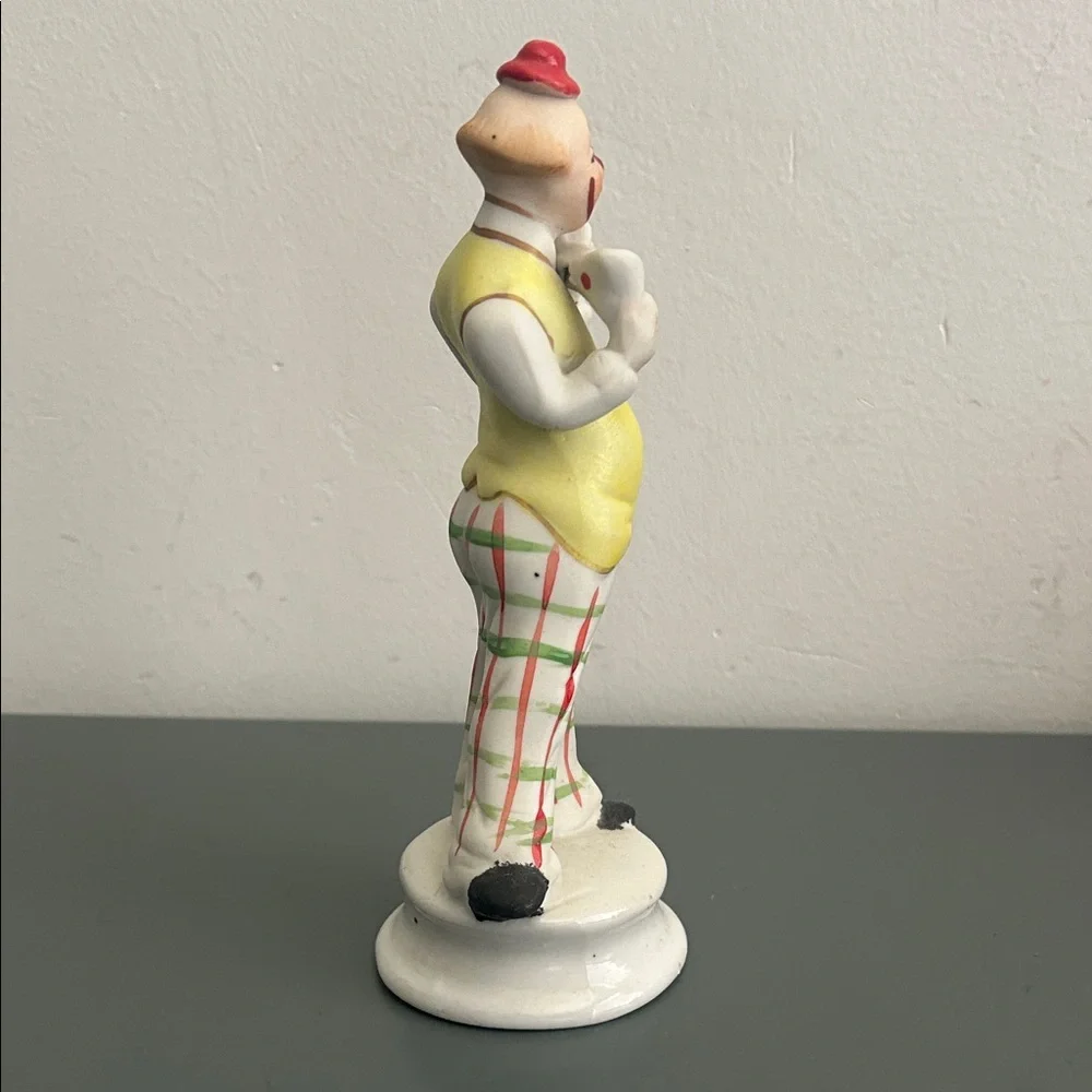 Vintage Ceramic Clown Figurine in Yellow, White & Red